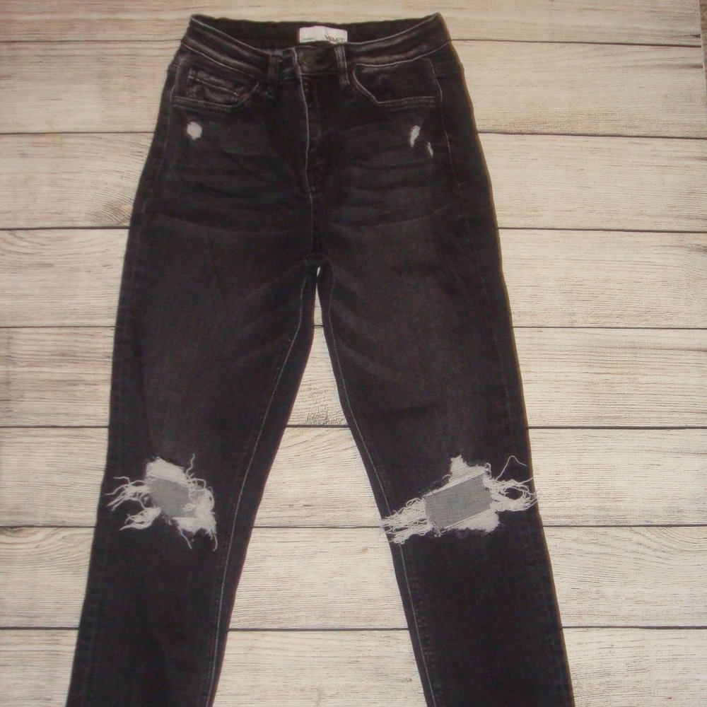 Flying Monkey Vervet Black Distressed 11" Rise Remi Mom Jeans 26 - Picture 2 of 10